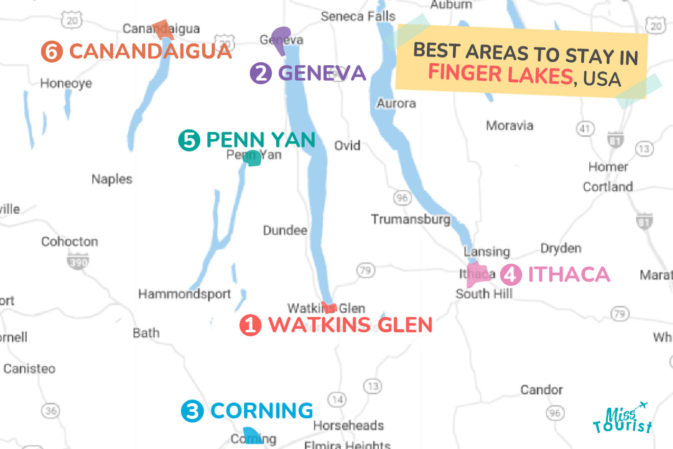 Map of best places to stay Finger Lakes